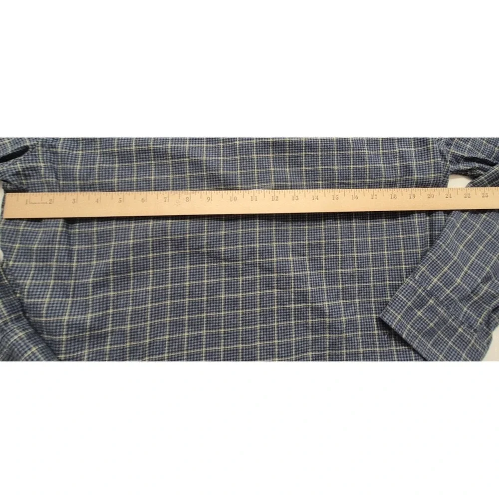 Banana‎ Republic men's blue plaid LS button up Untucked Fit shirt LG Cotton